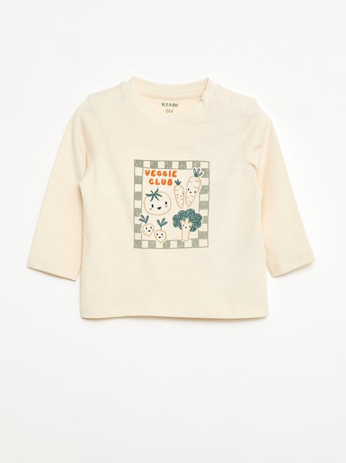 Camiseta de manga larga con estampado y bordado - Kiabi