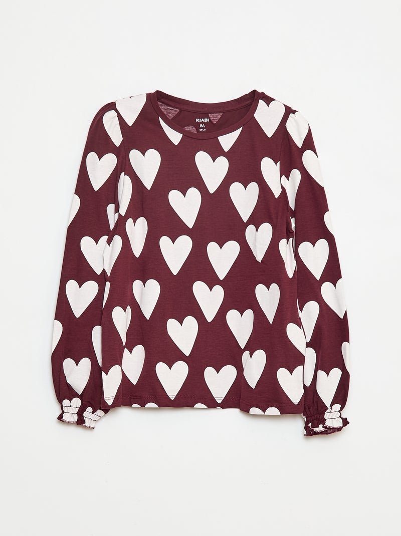 Camiseta de manga larga con frunces en los hombros Marron - Kiabi