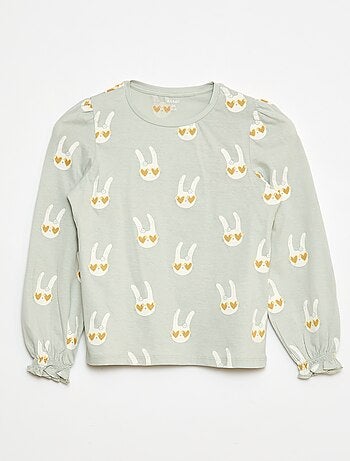Camiseta de manga larga con frunces en los hombros