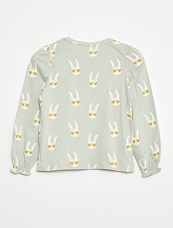 Camiseta de manga larga con frunces en los hombros