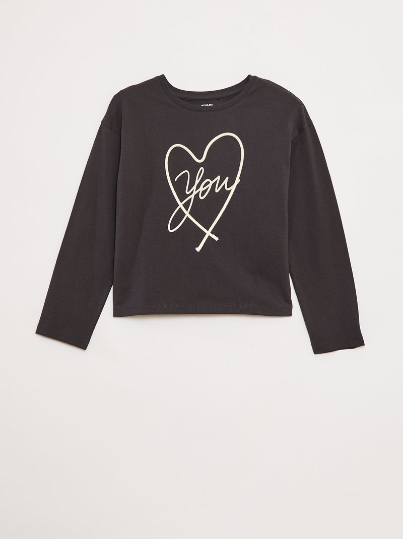 Camiseta de manga larga con lentejuelas Gris - Kiabi