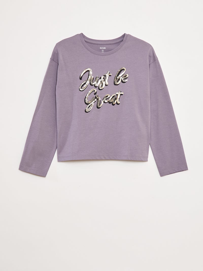 Camiseta de manga larga con lentejuelas Purpura - Kiabi