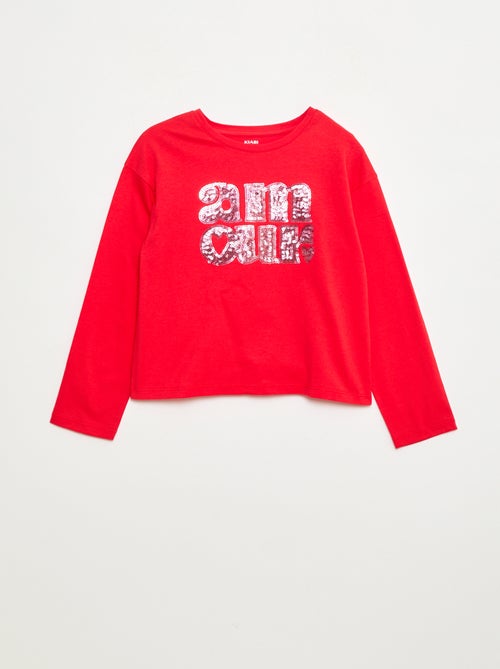 Camiseta de manga larga con lentejuelas - Kiabi