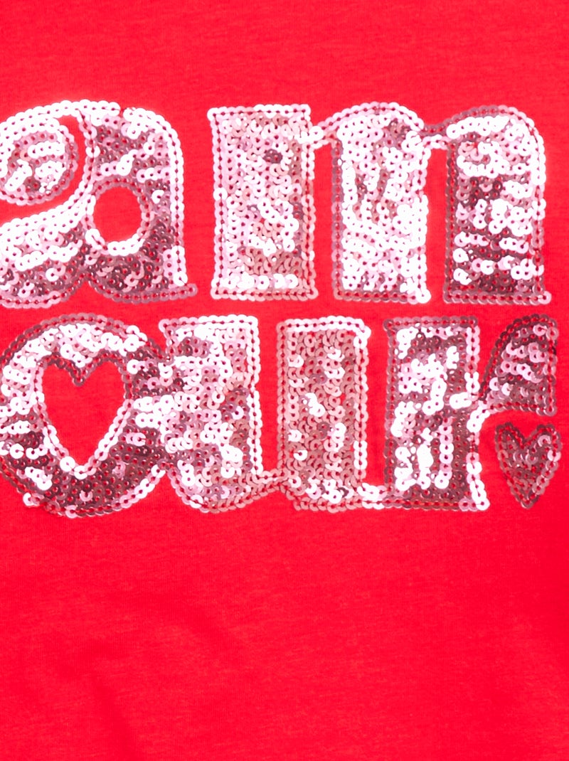 Camiseta de manga larga con lentejuelas Rojo - Kiabi