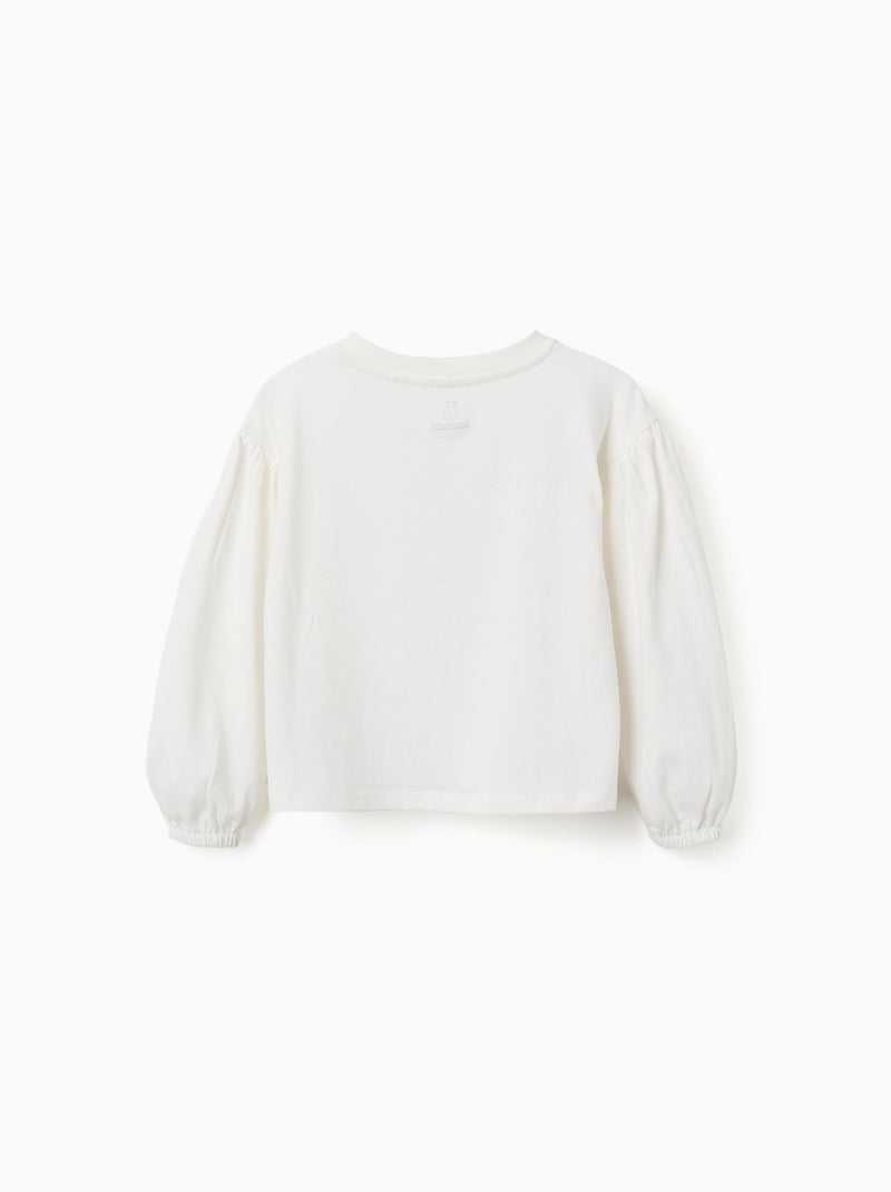 Camiseta de manga larga con mangas abullonadas y estampado Blanco - Kiabi