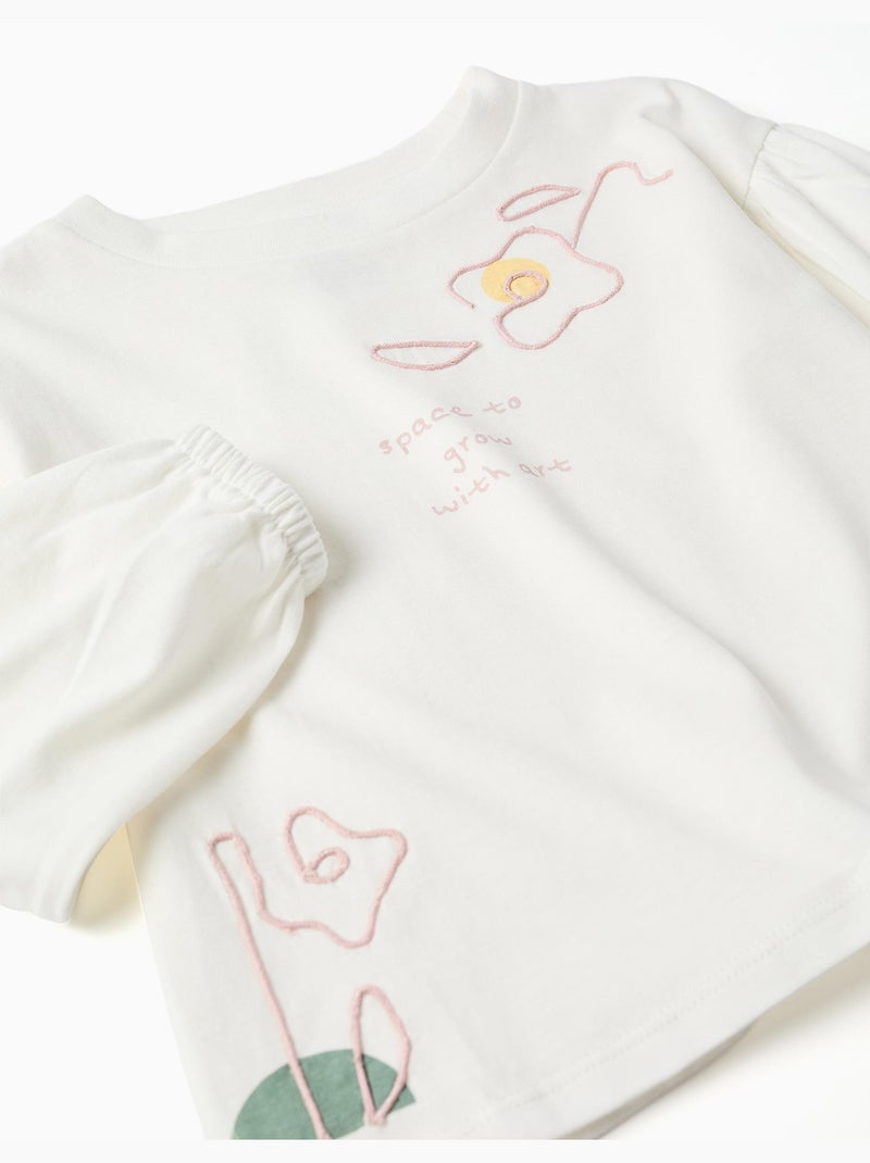 Camiseta de manga larga con mangas abullonadas y estampado Blanco - Kiabi