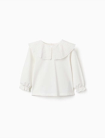 Camiseta de manga larga con maxi cuello de bordado inglés
