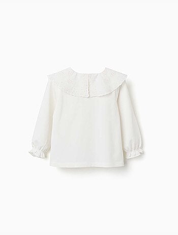 Camiseta de manga larga con maxi cuello de bordado inglés