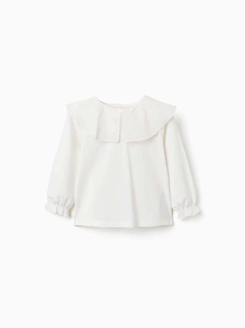 Camiseta de manga larga con maxi cuello de bordado inglés Blanco - Kiabi