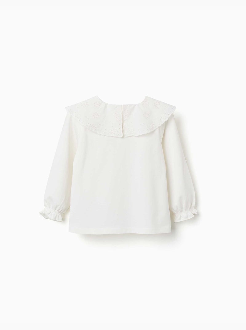 Camiseta de manga larga con maxi cuello de bordado inglés Blanco - Kiabi