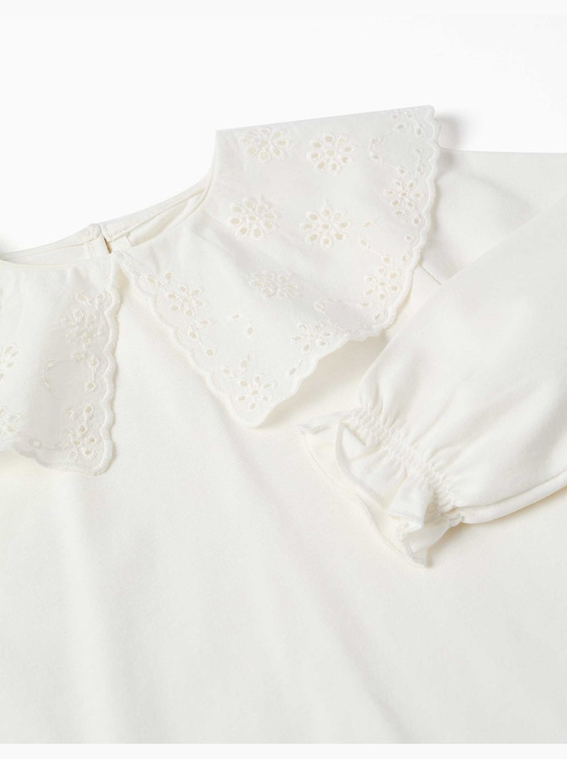 Camiseta de manga larga con maxi cuello de bordado inglés Blanco - Kiabi