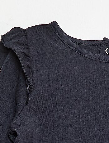 Camiseta de manga larga con motivo y volantes en las sisas