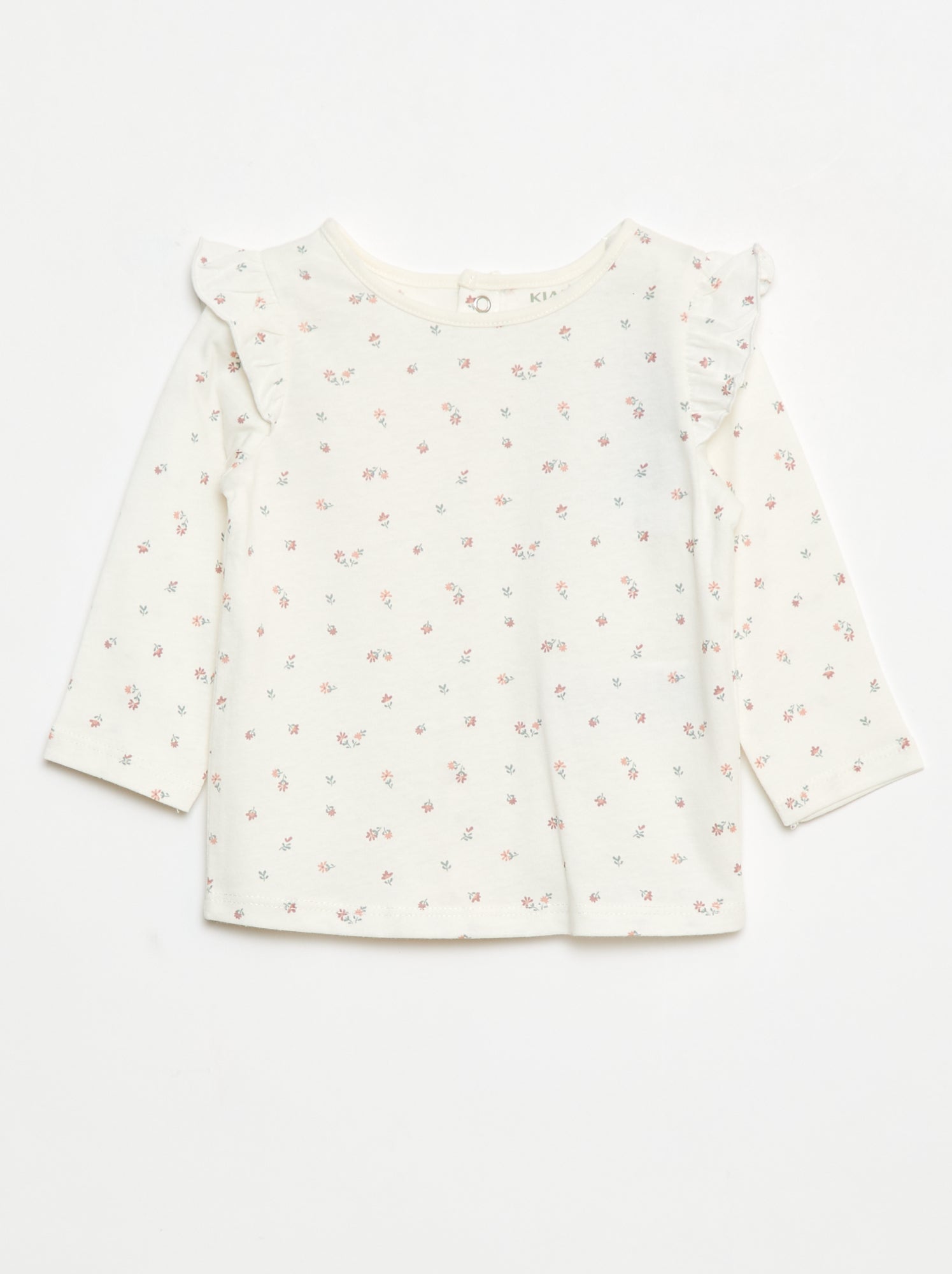 Camiseta de manga larga con motivo y volantes en las sisas
