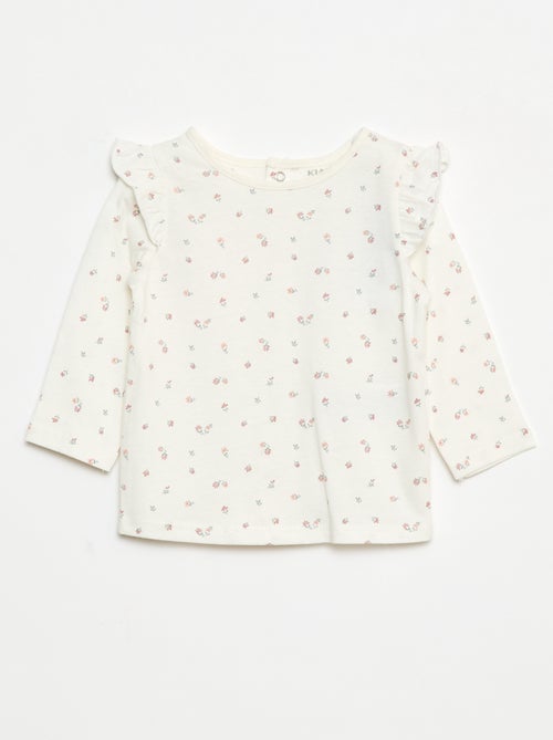 Camiseta de manga larga con motivo y volantes en las sisas - Kiabi