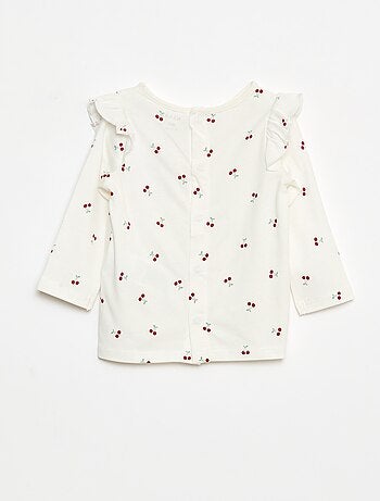 Camiseta de manga larga con motivo y volantes en las sisas