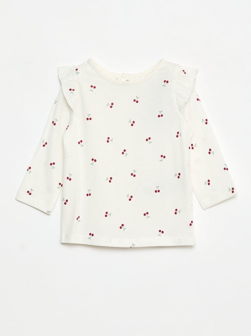 Camiseta de manga larga con motivo y volantes en las sisas - Kiabi