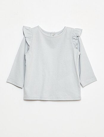 Camiseta de manga larga con motivo y volantes en las sisas
