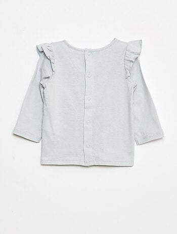 Camiseta de manga larga con motivo y volantes en las sisas