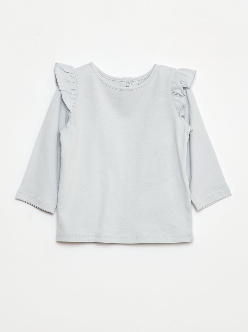 Camiseta de manga larga con motivo y volantes en las sisas Gris - Kiabi