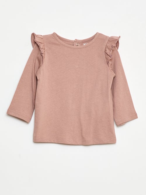 Camiseta de manga larga con motivo y volantes en las sisas - Kiabi