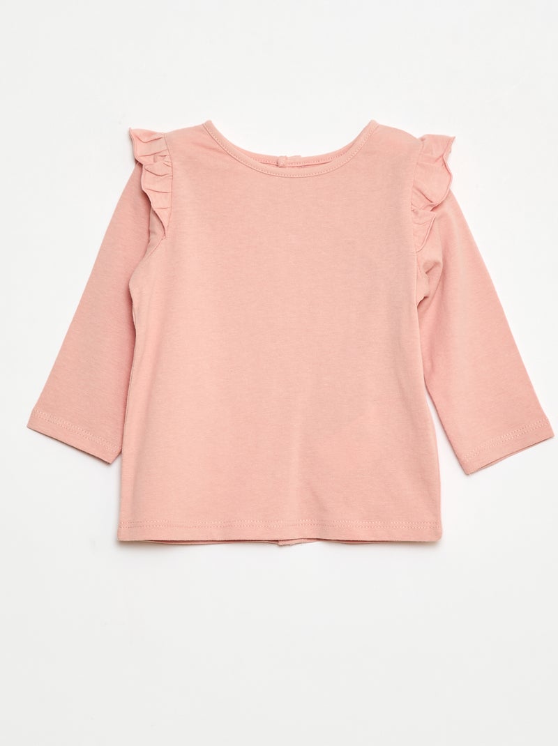 Camiseta de manga larga con motivo y volantes en las sisas Rosa - Kiabi