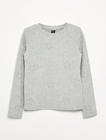 Camiseta de manga larga con pedrería