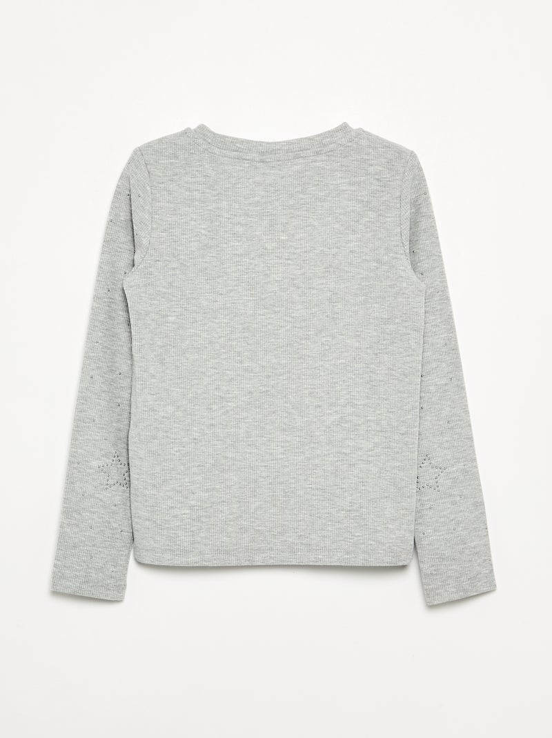 Camiseta de manga larga con strass Gris - Kiabi