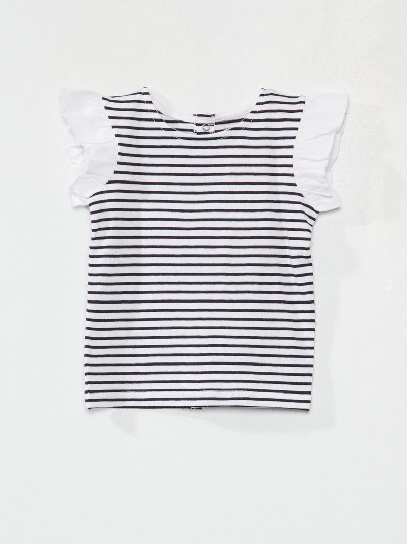 Camiseta de manga larga con volantes a rayas azul - Kiabi