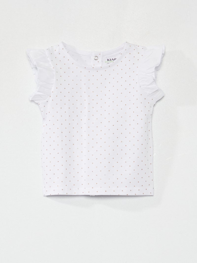Camiseta de manga larga con volantes BLANCO - Kiabi