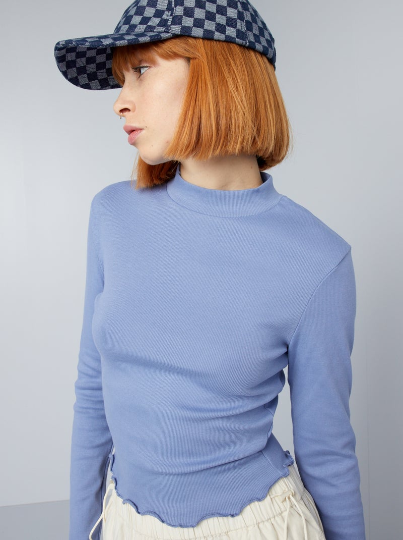 Camiseta de manga larga con volantes en los bordes AZUL - Kiabi