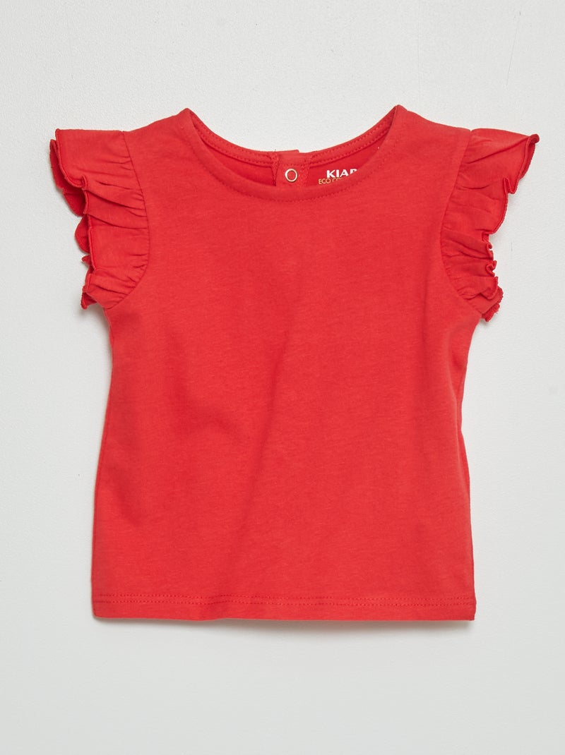 Camiseta de manga larga con volantes rojo cereza - Kiabi