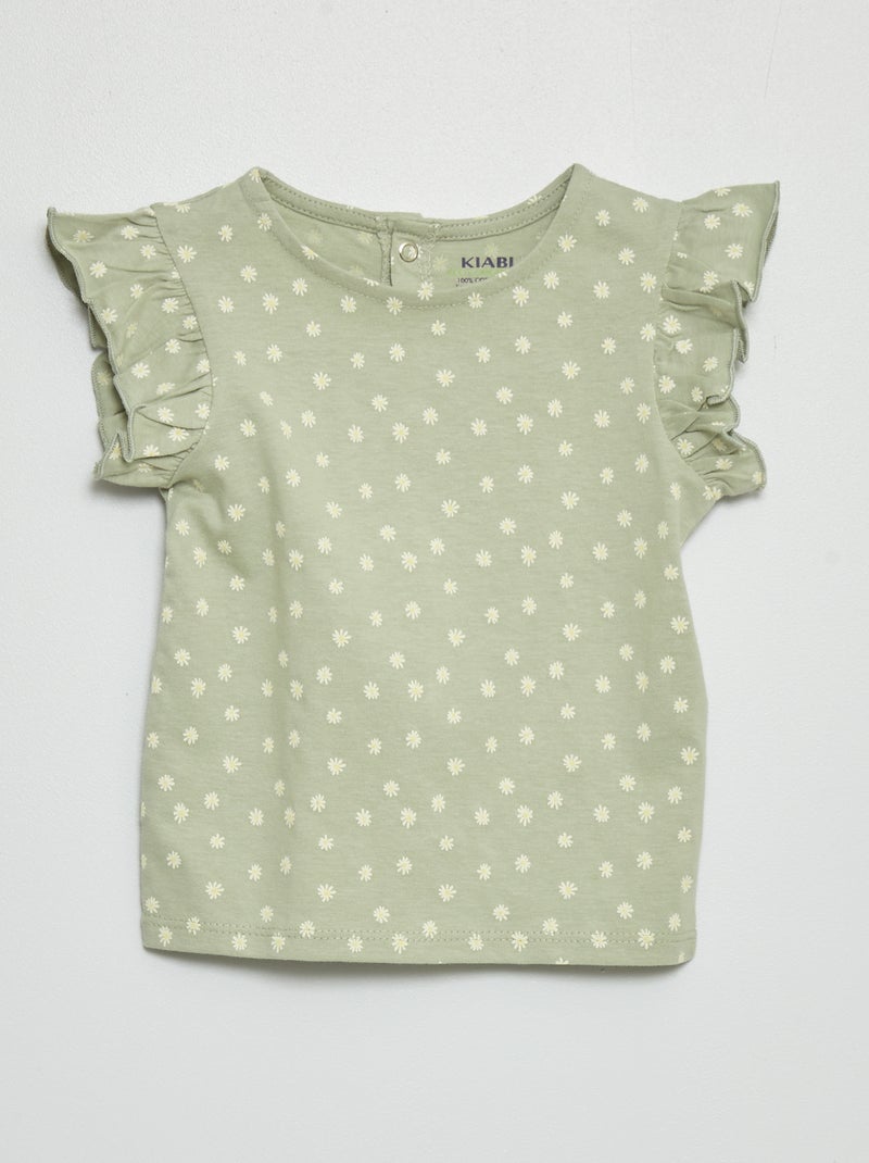 Camiseta de manga larga con volantes VERDE - Kiabi