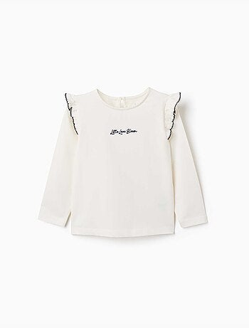 Camiseta de manga larga con volantes y bordado