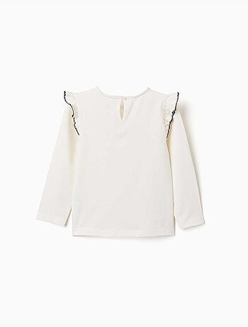 Camiseta de manga larga con volantes y bordado