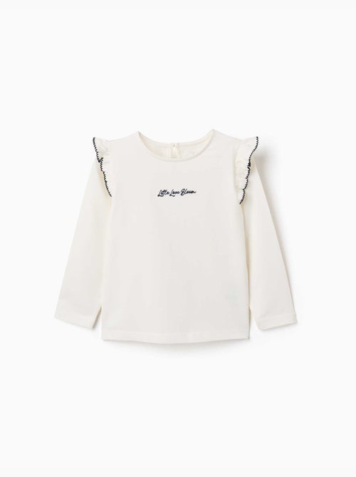 Camiseta de manga larga con volantes y bordado - Kiabi Camiseta de manga larga con volantes y bordado - Kiabi