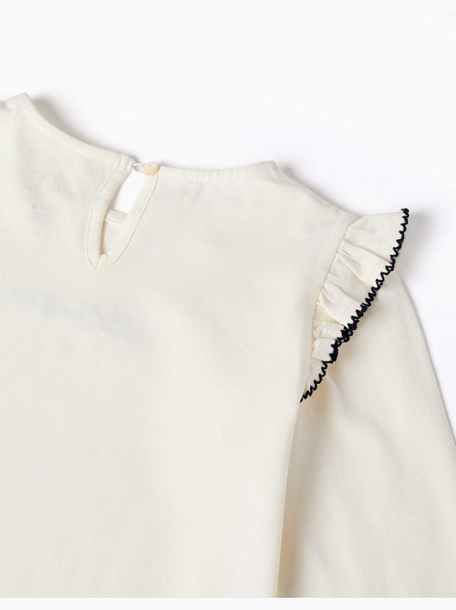 Camiseta de manga larga con volantes y bordado - Kiabi Camiseta de manga larga con volantes y bordado - Kiabi