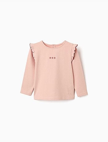 Camiseta de manga larga con volantes y bordado