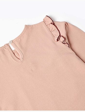 Camiseta de manga larga con volantes y bordado