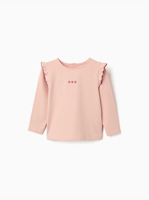 Camiseta de manga larga con volantes y bordado - Kiabi Camiseta de manga larga con volantes y bordado - Kiabi