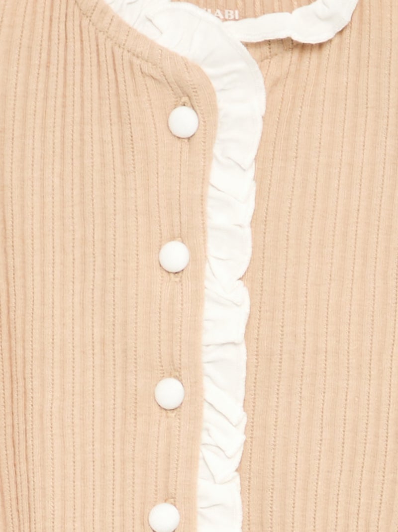 Camiseta de manga larga con volantes y botones a contraste Beige - Kiabi