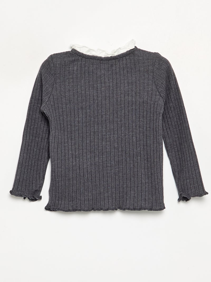 Camiseta de manga larga con volantes y botones a contraste Gris oscuro - Kiabi