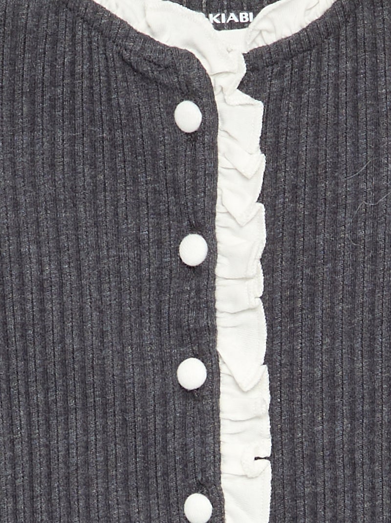 Camiseta de manga larga con volantes y botones a contraste Gris oscuro - Kiabi
