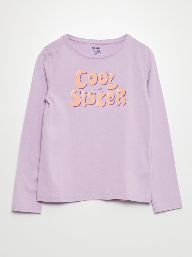 Camiseta de manga larga 'cool sister' PURPURA - Kiabi