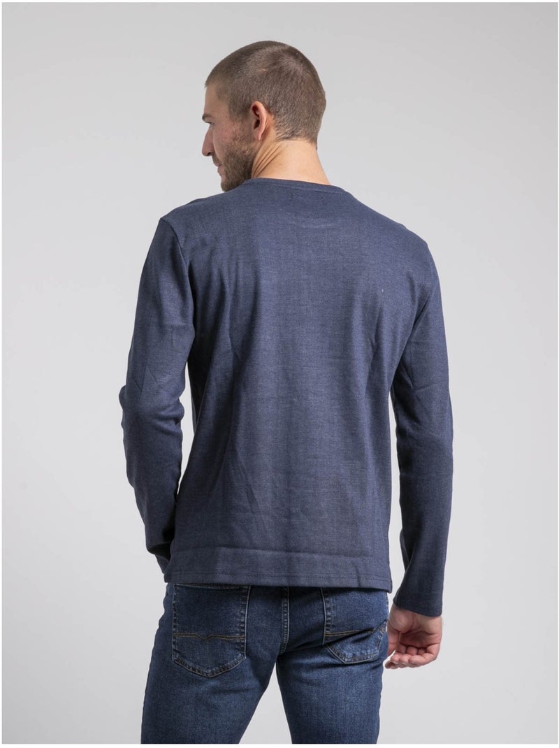 Camiseta de manga larga cuello redondo de puro algodón JABOUTIX Azul marino - Kiabi