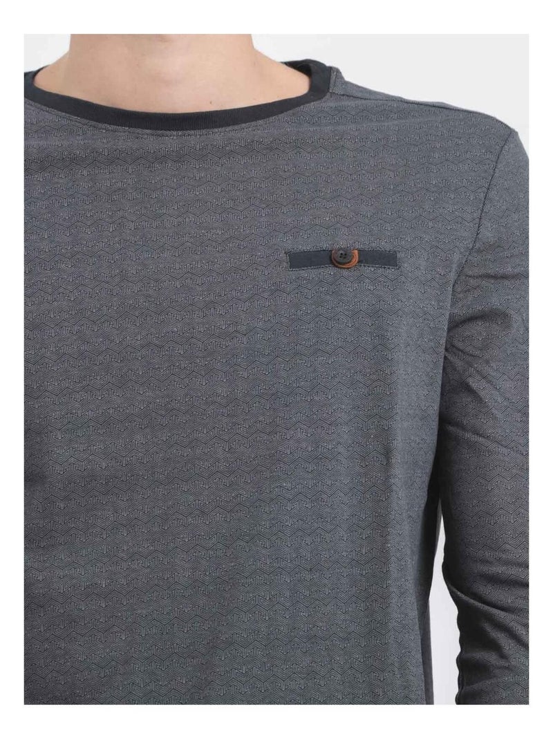 Camiseta de manga larga cuello redondo de puro algodón JACOU Azul marino - Kiabi