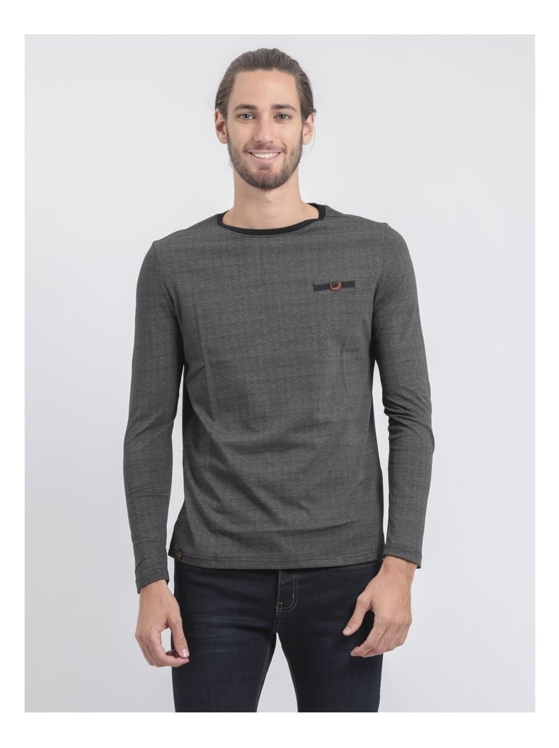 Camiseta de manga larga cuello redondo de puro algodón JACOU Caqui - Kiabi