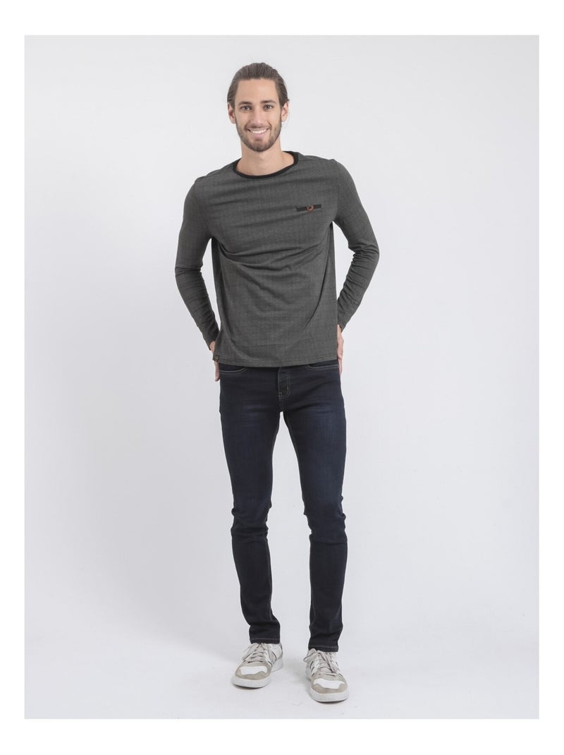Camiseta de manga larga cuello redondo de puro algodón JACOU Caqui - Kiabi