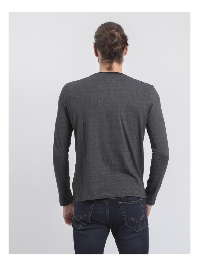 Camiseta de manga larga cuello redondo de puro algodón JACOU Negro - Kiabi