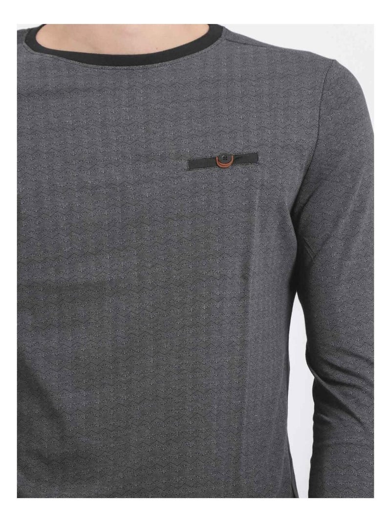 Camiseta de manga larga cuello redondo de puro algodón JACOU Negro - Kiabi