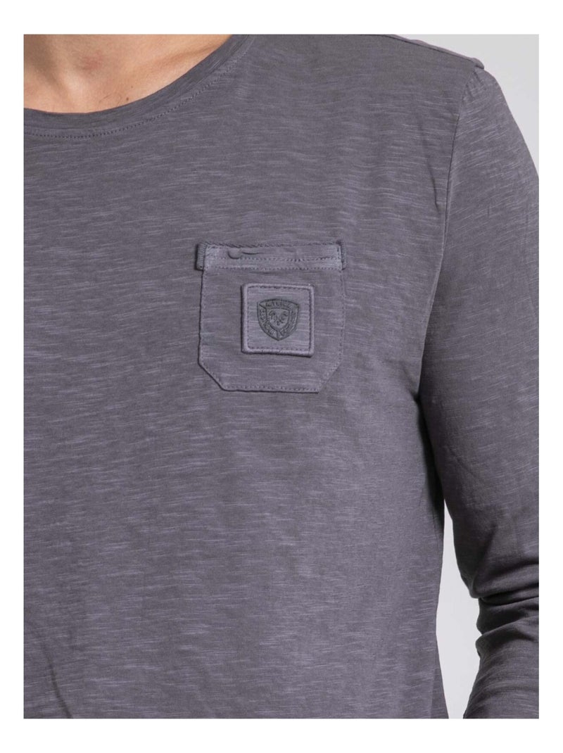 Camiseta de manga larga cuello redondo de puro algodón JAVELOTI Gris - Kiabi